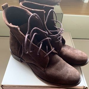 Vintage Boot Company chocolate brown suede boots.